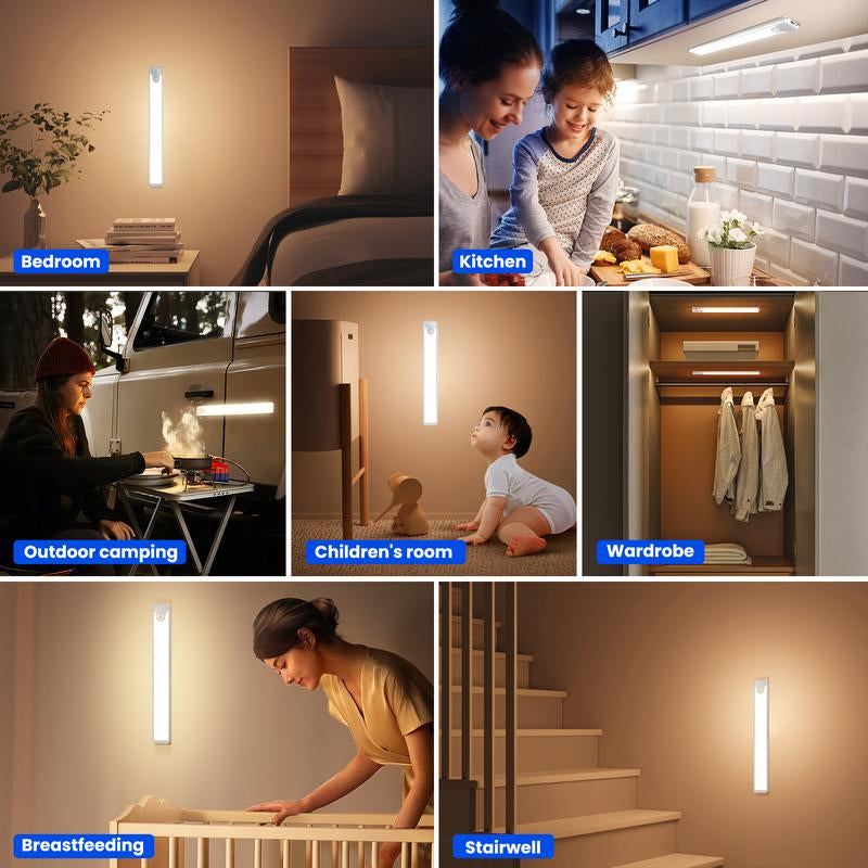 Homelist Cabinet Lights, 16.7 Inch 3-Pack Indoor Motion Sensor Lights, Battery Powered LED Rechargeable Undercounter Lights